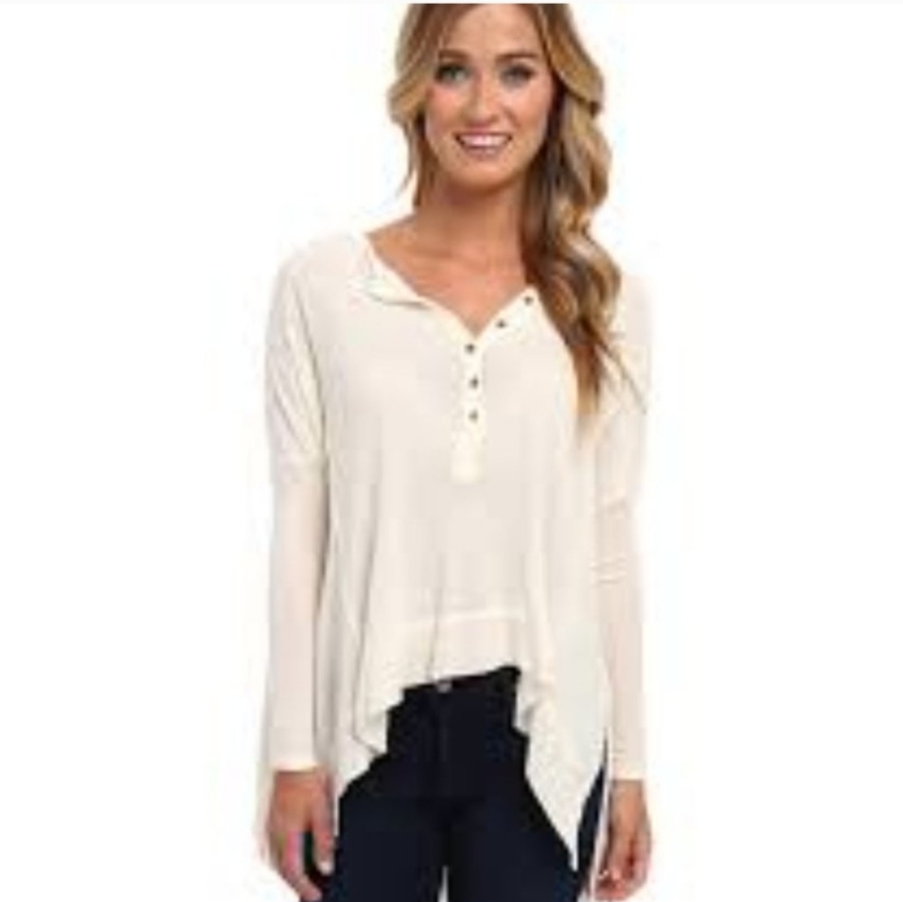 Blue Free People Waffle Knit Oversized Kai Henley